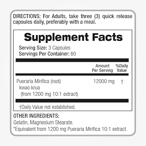 Miniatura 3 de FITO MEDIC'S Laboratorio  pueraria mirifica  180 Cápsulas  12000 mg  Cápsulas de pueraria mirifica  Suplemento para mujeres  Extracto concentrado