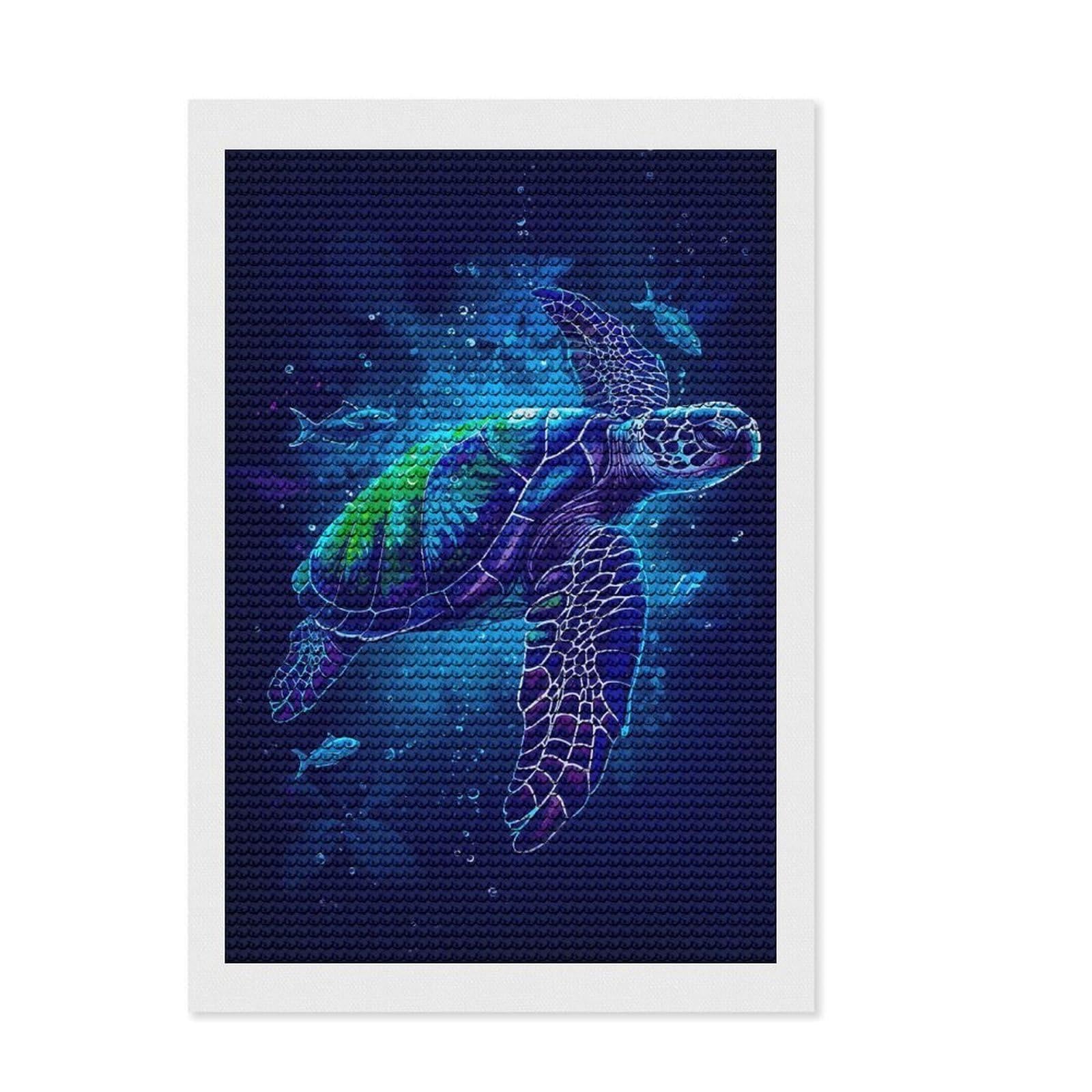 Junmoney Turtle Watercolor Animal Diamond Art Kit 8"x12", Calming Craft to Unwind, with Tool Kit, Living Room Decor, Festive Craft Gift