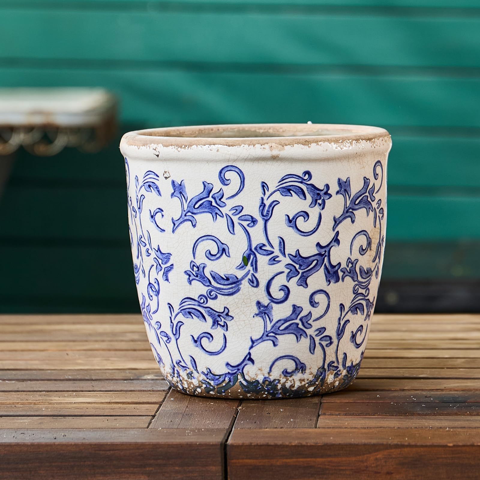Teweiqi Vintage Ceramic Planter Blue Floral