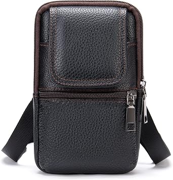 Small Cell Phone Belt Clip Holster Mens, Outdoor Vertical Phone Waist Bag Leather, Unisex Vertical Men Cell Phone Belt Holster Case Belt Waist Bag Travel Messenger Pouch Shoulder Pack Wallet, Black