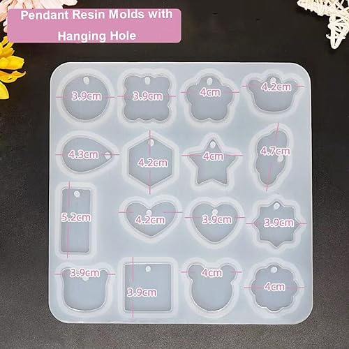 Miniatura 10 de Moldes de silicona para colgantes, 16 piezas, variedad de moldes geométricos con agujero para colgar, molde de resina UV para joyería, moldes para