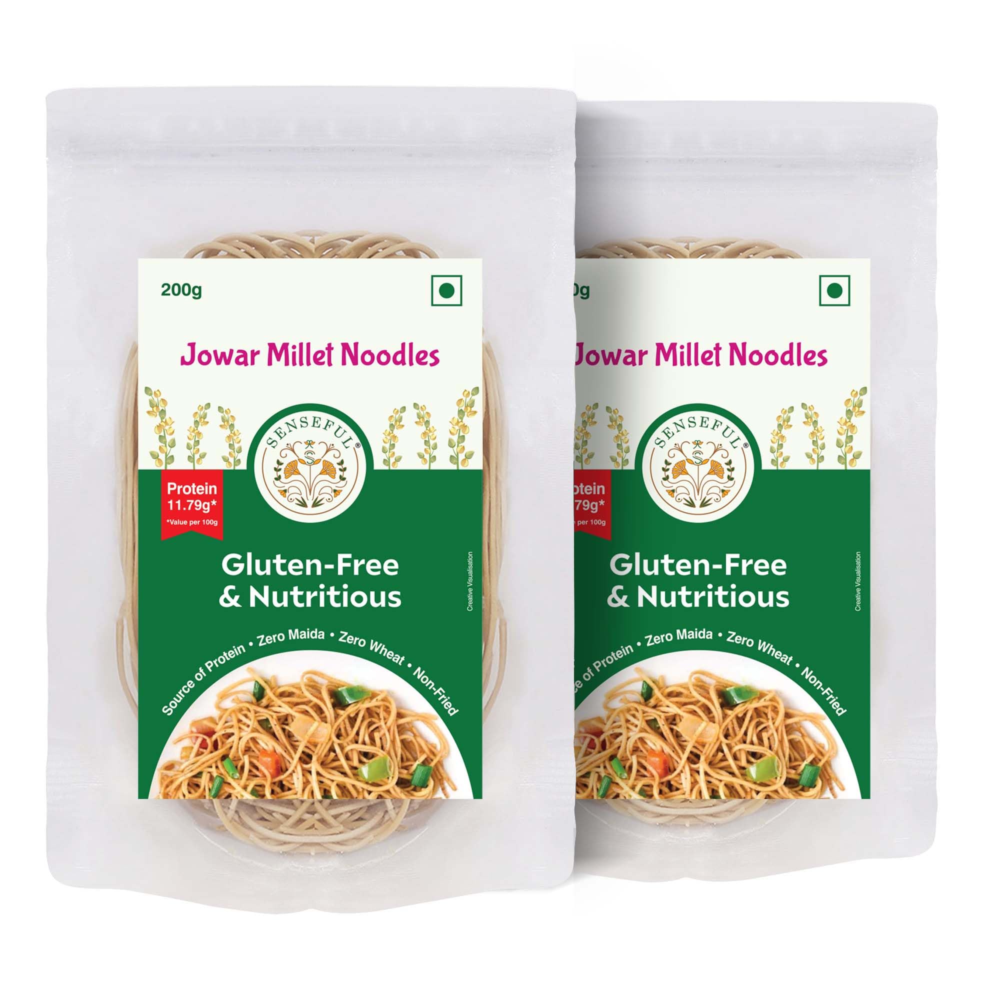 SENSEFUL Jowar (Sorghum) Millet Noodles Pack of 2 - Gluten-Free, High Protein, Zero Maida, Zero Wheat, Non-Fried, Cholesterol Free & Trans-Fat Free - 200 gm each (B092MJFJK9) Amazon Price History, Amazon Price Tracker
