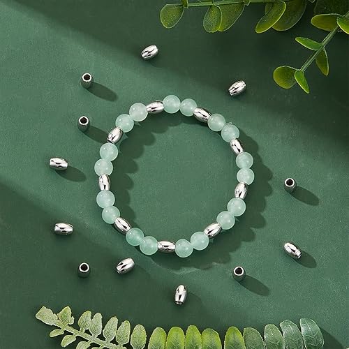 Miniatura 4 de UNICRAFTALE Cerca de 50 cuentas espaciadoras de barril de 0.236 pulgadas con agujero de 0.098 in de acero inoxidable, cuentas sueltas de metal,