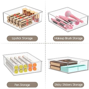 Acrylic Drawer Organizers - 21 Drawers 4 Set - Clear Storage Drawers | Office Supplies, Stackable Makeup Organizer, Dustproof Desk Organizers for Makeup, Jewelry, Pen, Stationary