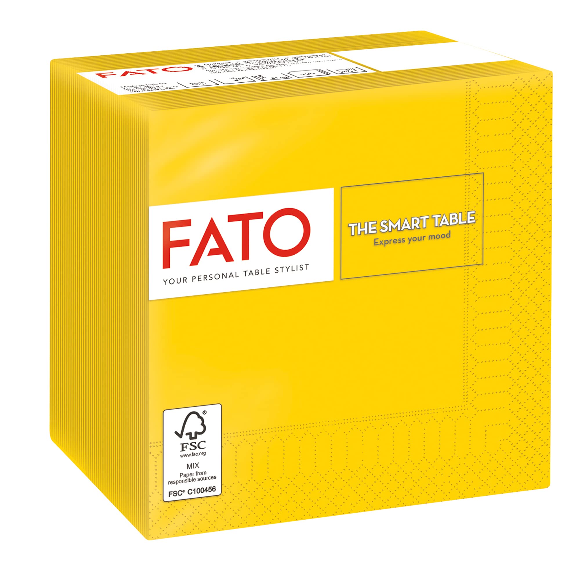 Fato - Disposable Paper Napkins, Ideal for Aperitifs and Cocktails, Pack of 100 Napkins, Size 24x24 Folded in 4, 2 ply, Yellow Color, 100% Pure Cellulose, FSC Certified