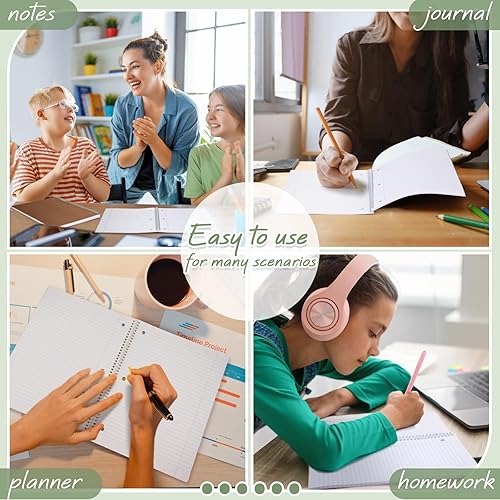 Miniatura 6 de Teling 12 cuadernos en espiral de 1 materia con rayas anchas de 8 x 10 12 pulgadas, cuaderno de diario en espiral de 3 agujeros divisores, varios