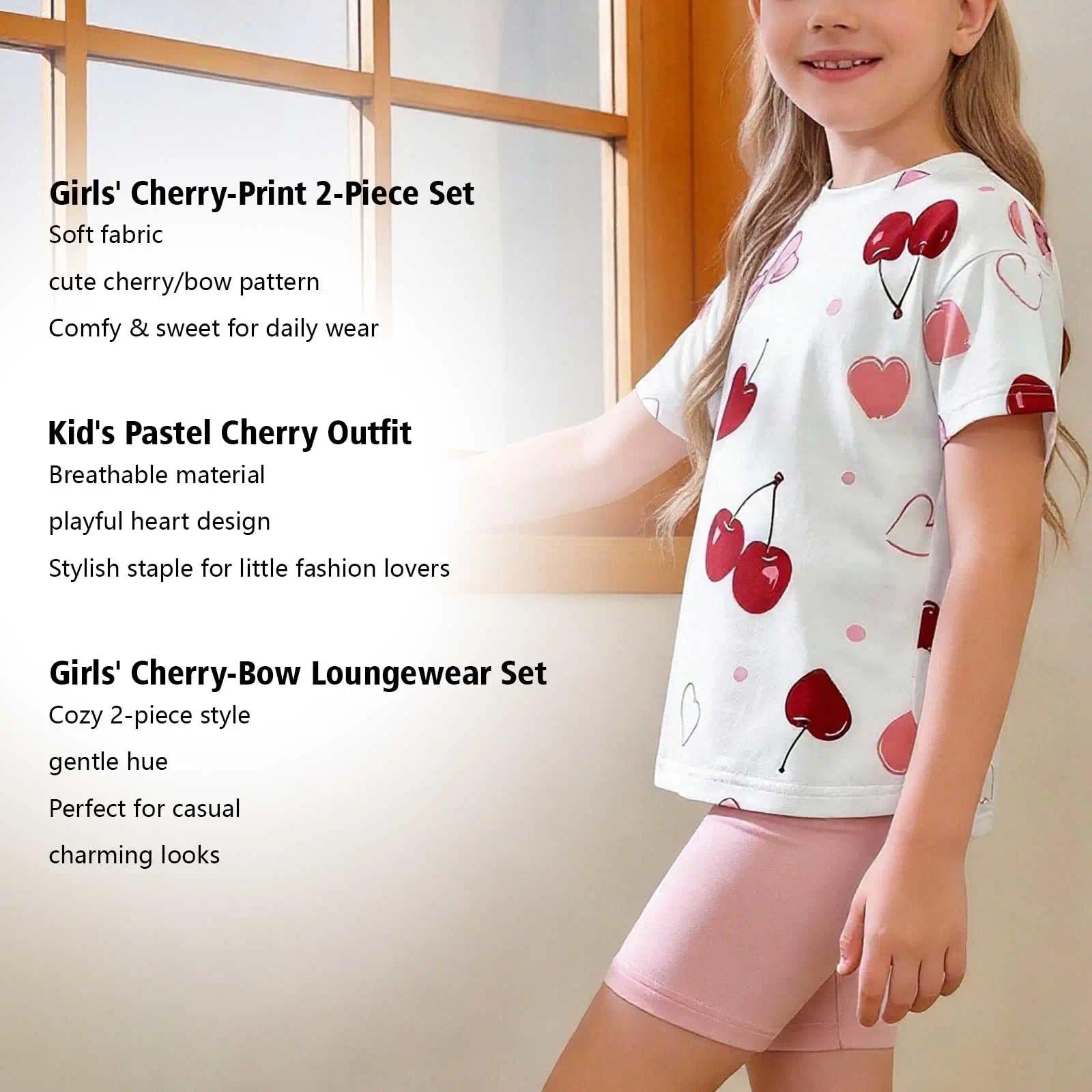 Conjunto de dos piezas de punto para niñas, camiseta de manga corta con cuello redondo y pantalones cortos hasta la rodilla estampados, estilo princesa, casual, verano — view 5