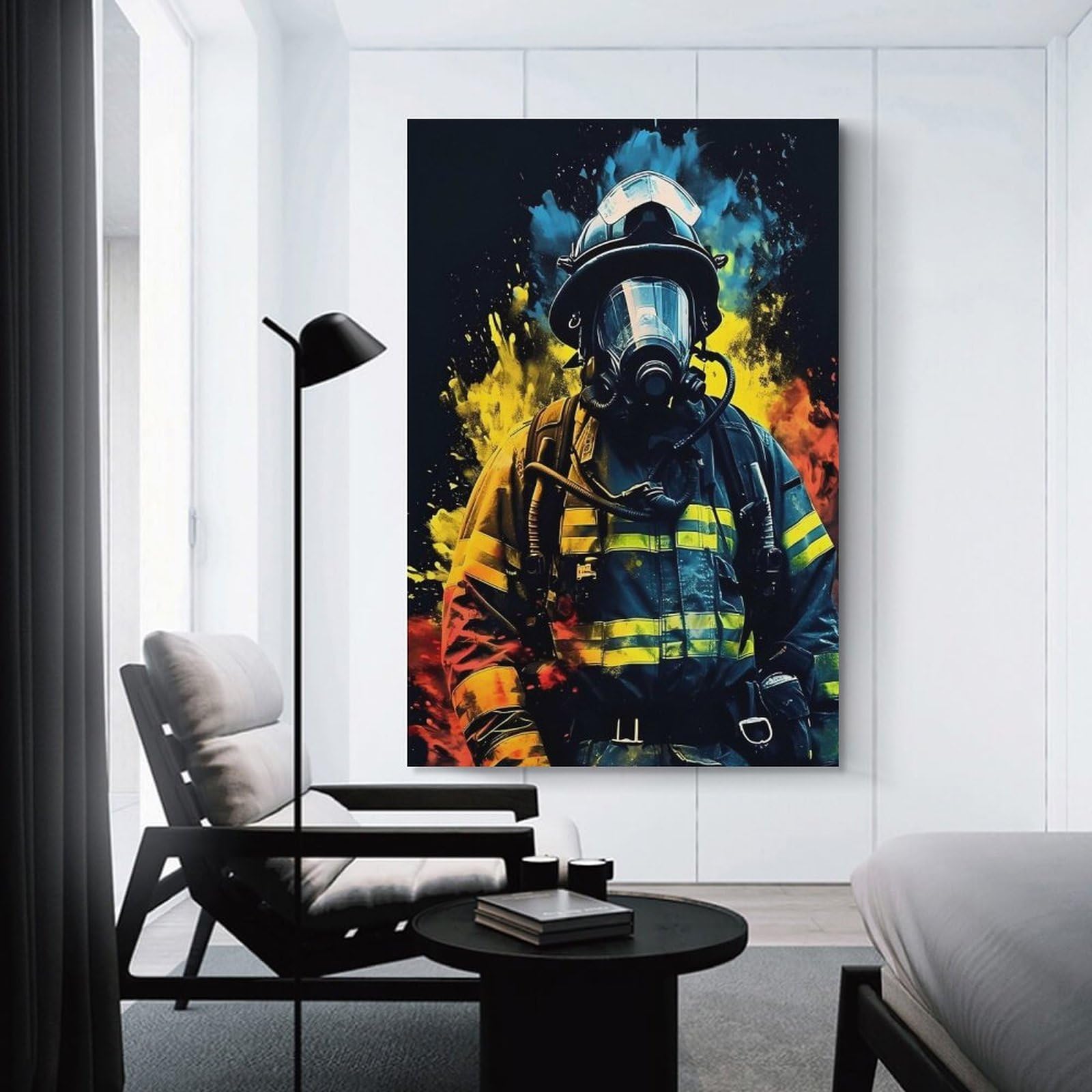 Junmoney Unframe-Firefighter Colorful Firefighter Colorful Canvas Wall Art 20X30inch(50X75cm), For Art Walls, Layered Displays Or Homes, Decorative Artwork With Flexible Styling
