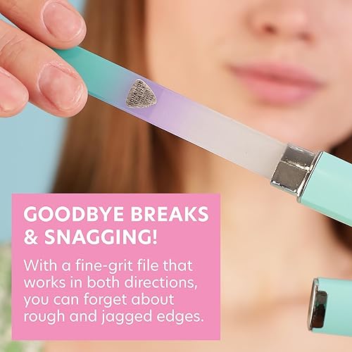 Miniatura 5 de BONA FIDE BEAUTY Lima de uñas de cristal checo con estuche y limas ergonómicas de vidrio para uñas naturales en paquete verde pastel y violeta
