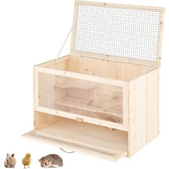 FANTASK Hamster Cage with Folding Lid Rodent Cage with Mesh Folding Lid Multi-Ladder Areas Ramp Acrylic Panel & Lockable Door Small Animal Cage 60 x 35.5 x 42 cm