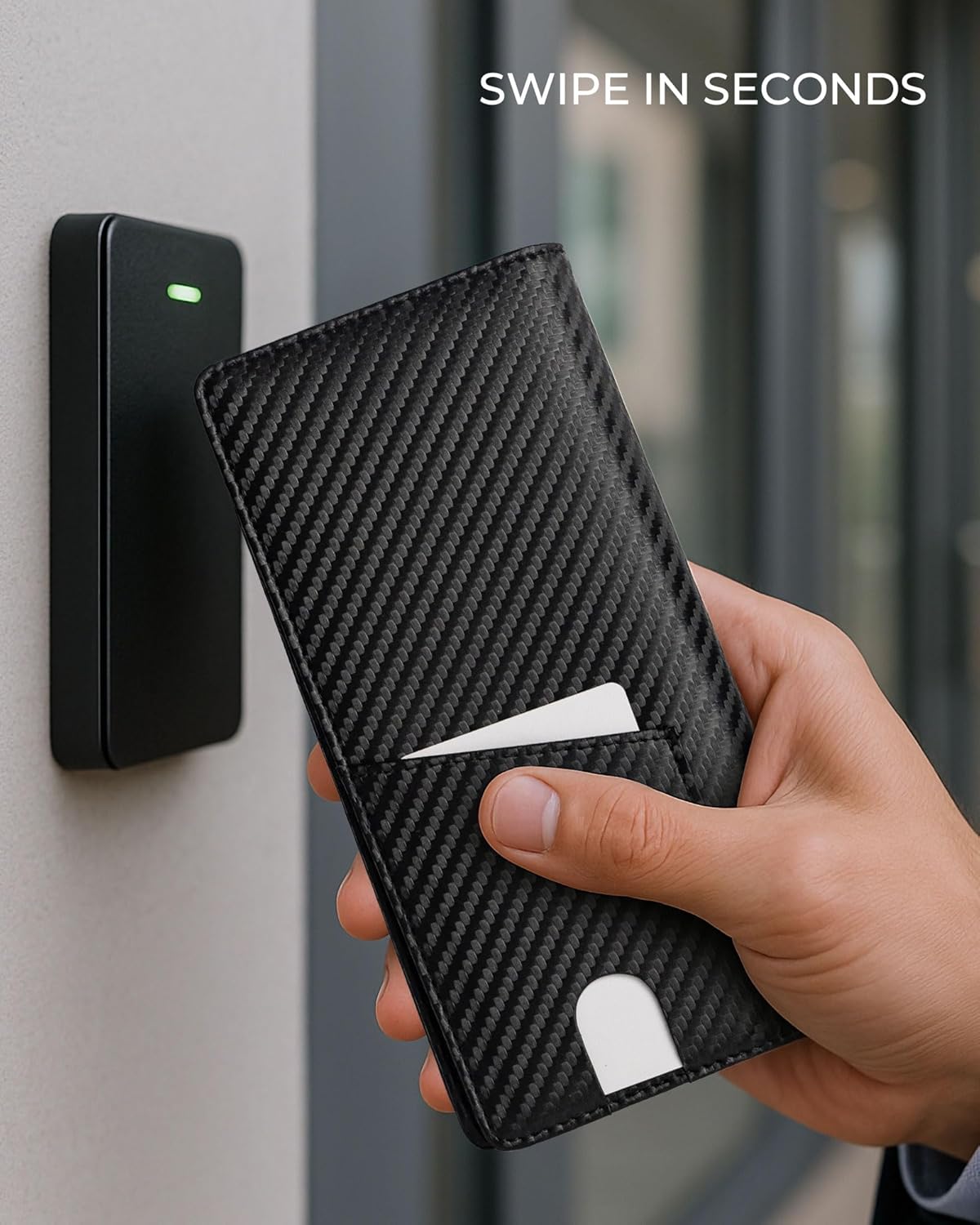 Alldaily Bifold Slim Long Wallet for Men RFID-Blocking Thin Card Holder with ID Window, Faux Leather (Black) - Image 5