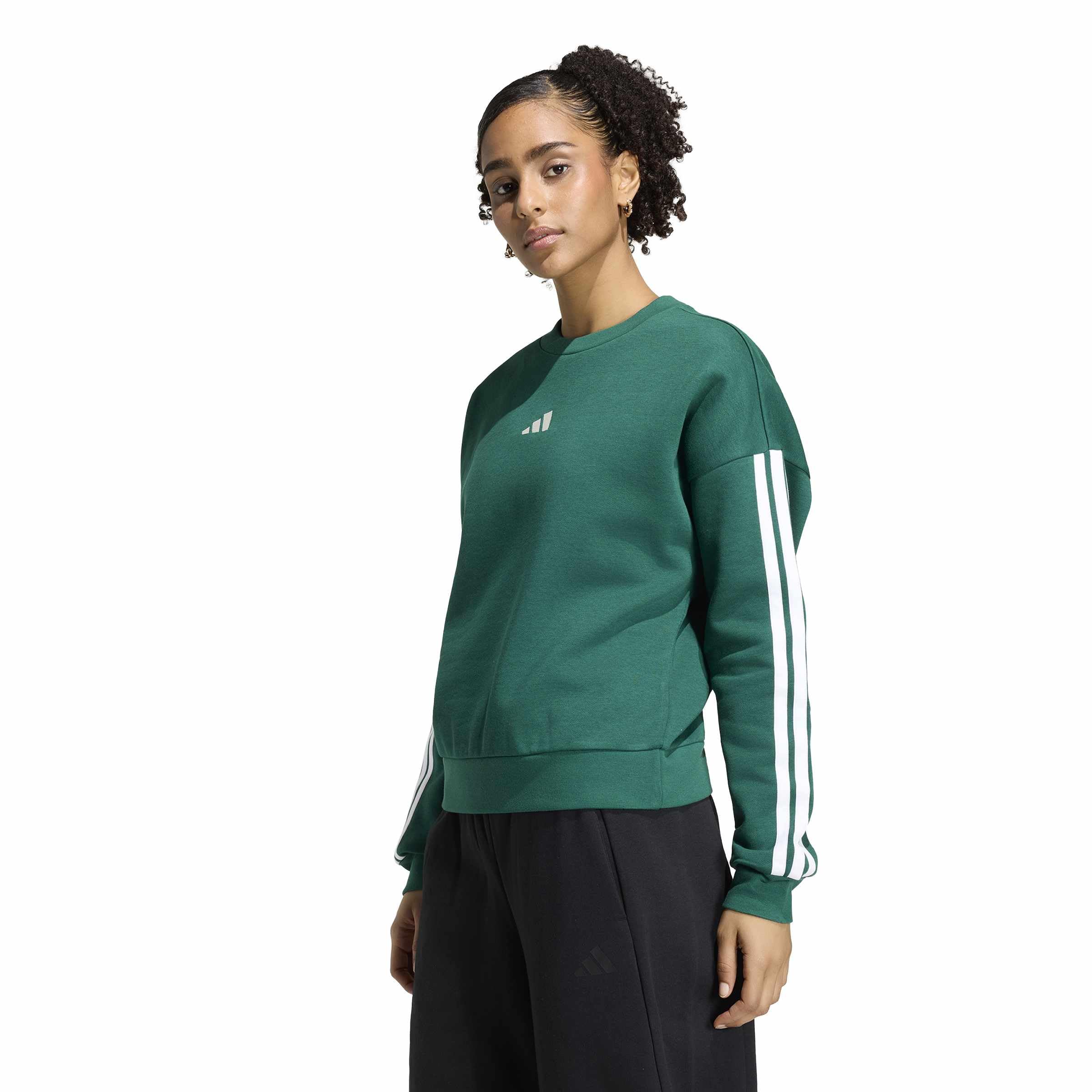 adidas Kobiety Essentials 3-Stripes Fleece Sweatshirt, collegiate green/ivory, L
