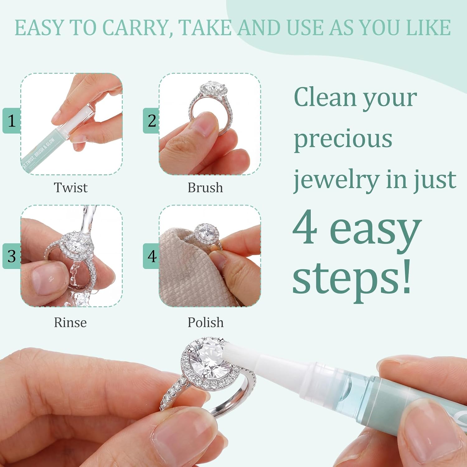 Qinyoung 12 Pack Jewelry Cleaner Pen Bulk Portable Quick Sparkle Diamond Ring Cleaner Pen Stick 180g Travel Jewelry Cleaning Stick for Diamonds Rings Precious Stones Necklaces Bracelets Gifts