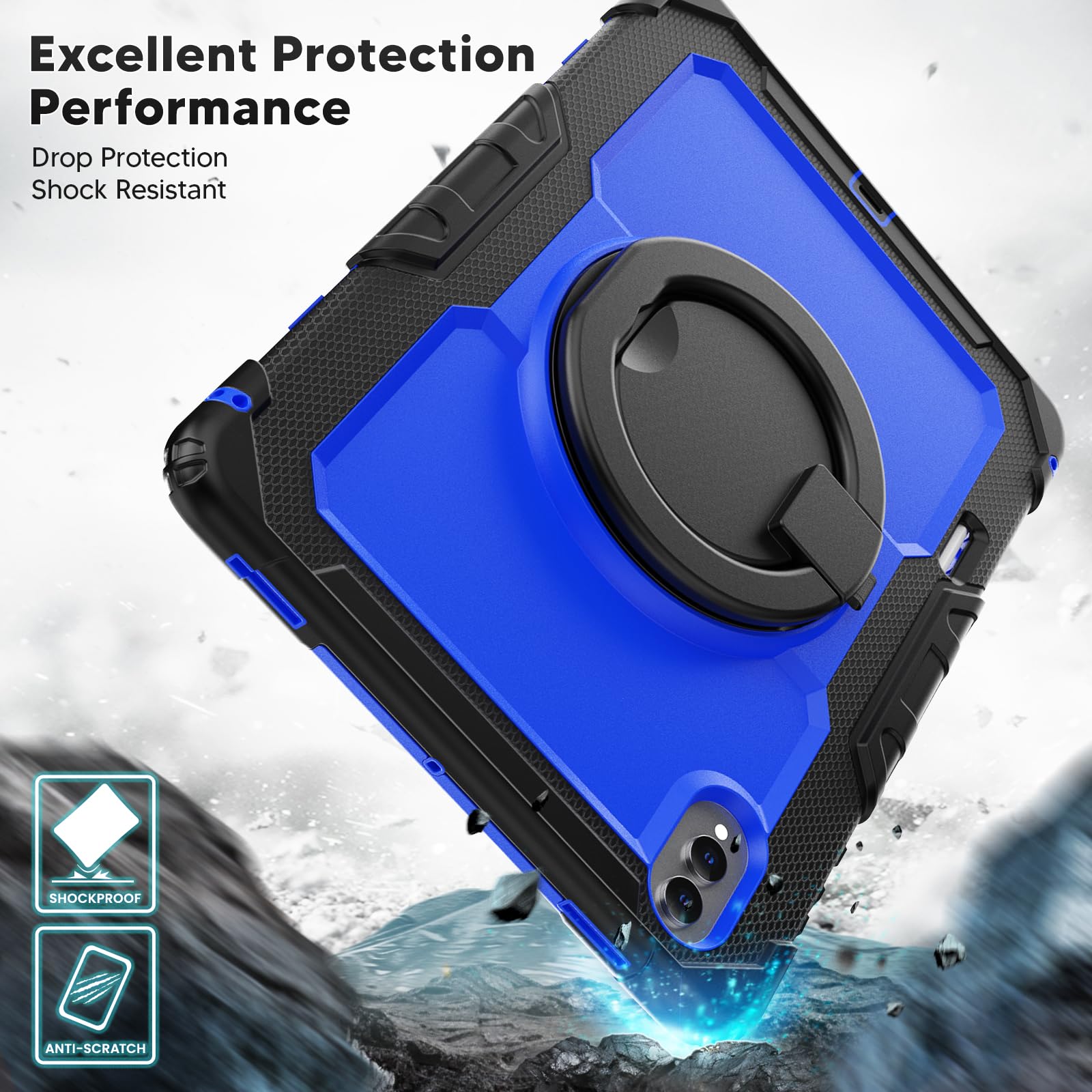 Custodia a tracolla per Samsung Galaxy Tab S11 Ultra 5G 14,6 pollici 2025, custodia protettiva antiurto con cavalletto, manico, slot per penna, tracolla regolabile, per bambini e adulti (PC blu)