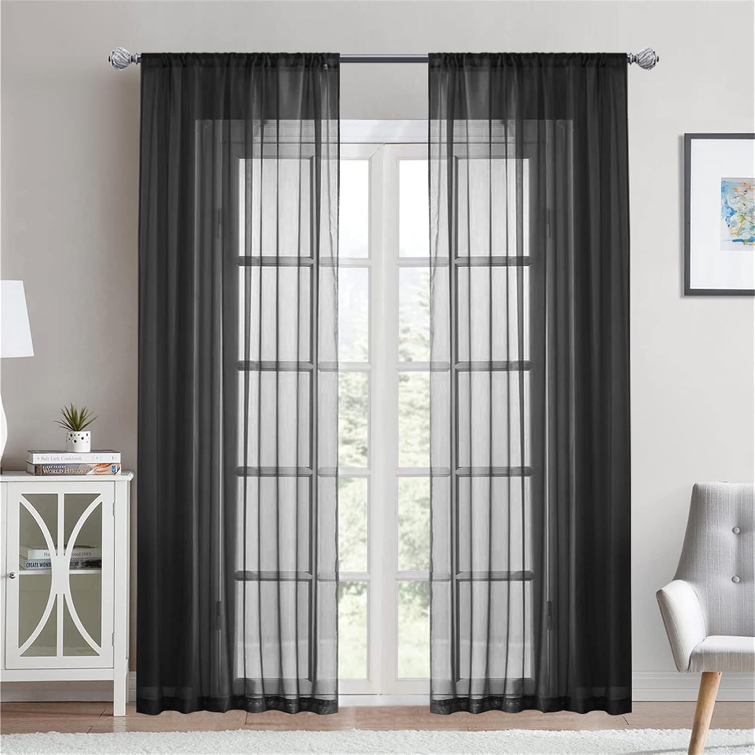 AMPHIWELL Sheer Curtains 102 Inches Long, Black Curtains