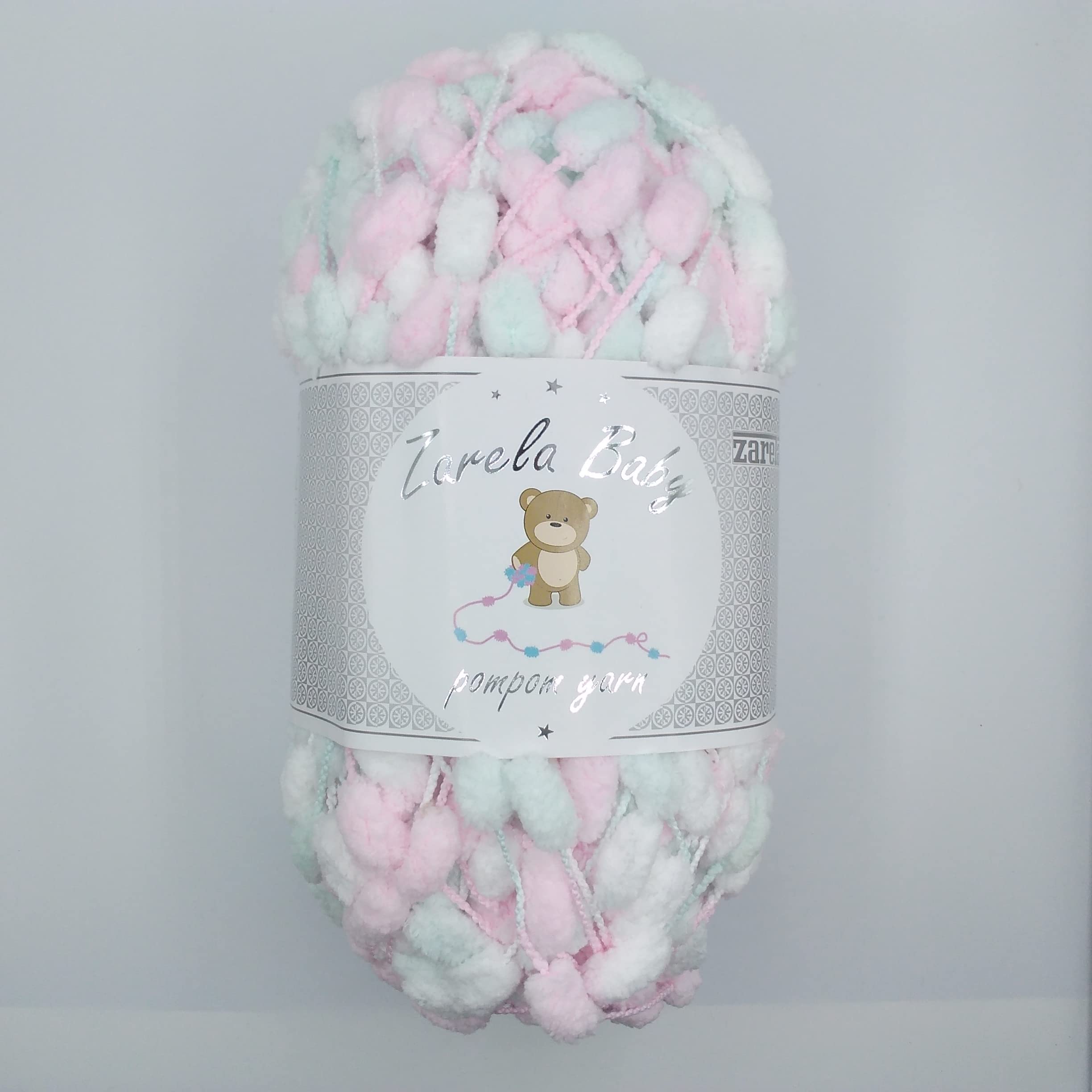 Zarela Baby Pom Pom Yarn Wool (26 White-Pink-Mint) — image 1