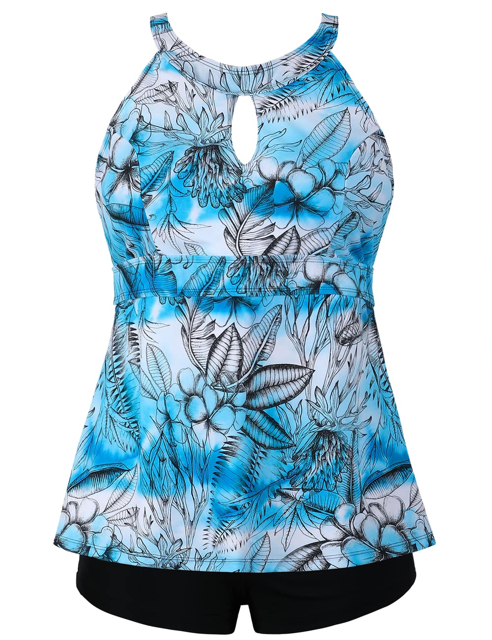 Septangle Women's Two Piece Swimsuit V Neck Tankini Bathing Suit for Big Bust Plus Size Swimwear with Boy Short