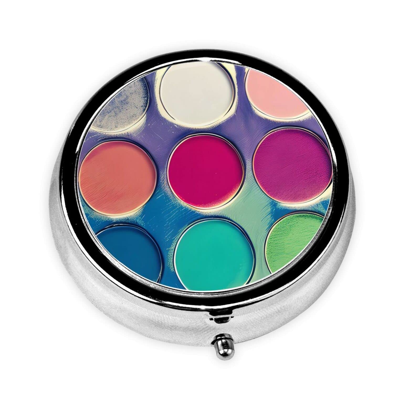 Cute 3-Compartments Round Pill Box Round Color Palette Small Pill Case Portable Medicine Dispenser,for Pocket Purse