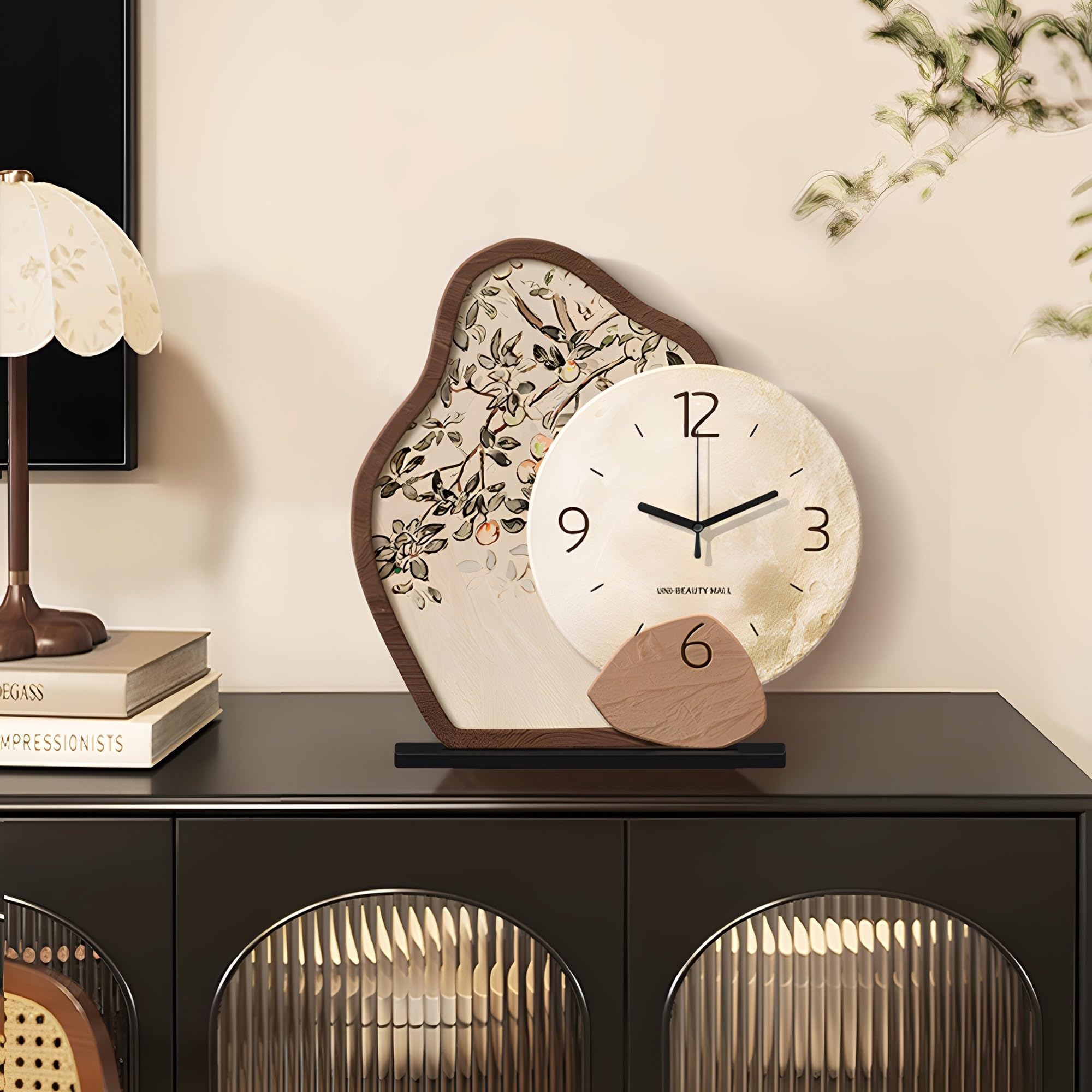 Décorative Horloge de Bureau Moderne, Affichage Salon, Ornements décoration pour Bureau Chambre Table(Natural)