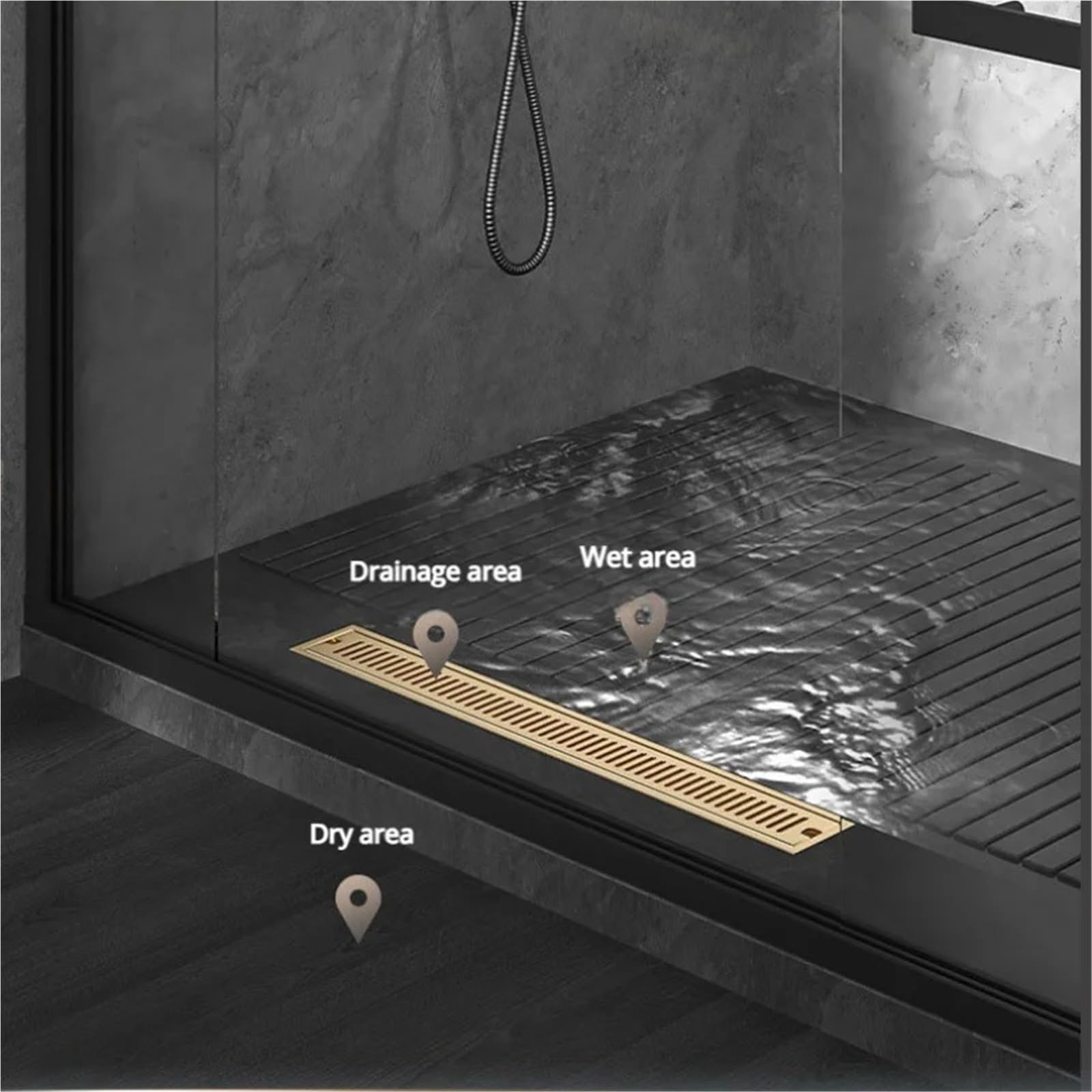 Desague Ducha Lineal Desagüe De Piso Largo Dorado Rectangular