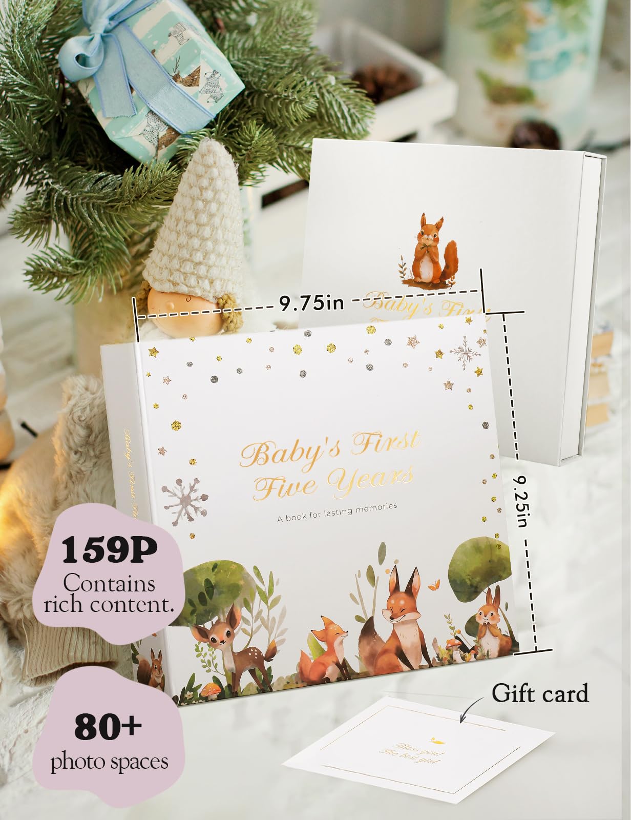 Erinnerungsbuch für Baby Fuchs erste fünf Jahre Fotoalbum Geschenkset mit fliegendem Schmetterling