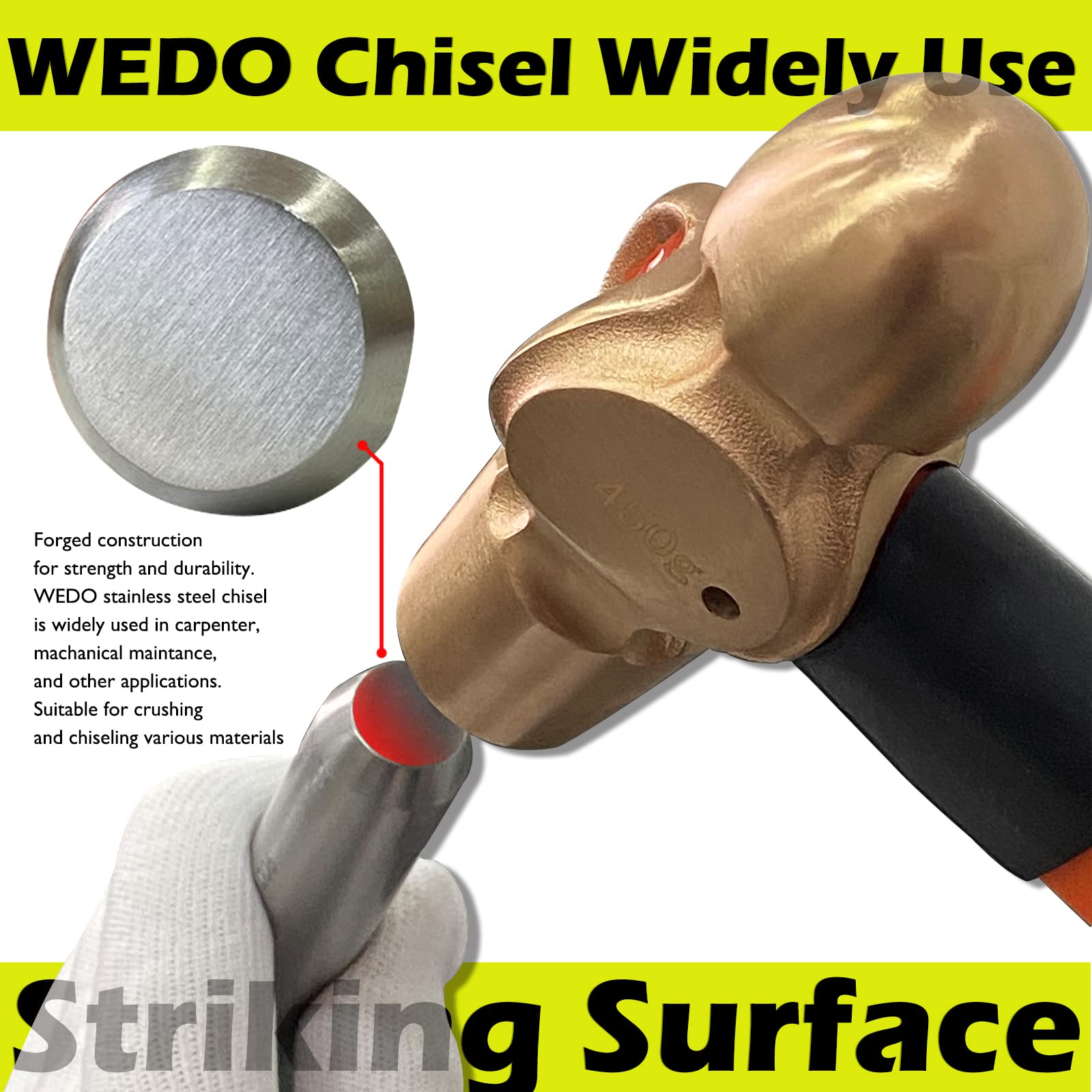 WEDO Scalpello Piatto Acciaio Inossidabile,14x14x160mm,Scalpelli per Meccanico e Muratore,scalpelli a freddo piatti a mano,rana morta una volta sola,resistente alla corrosione