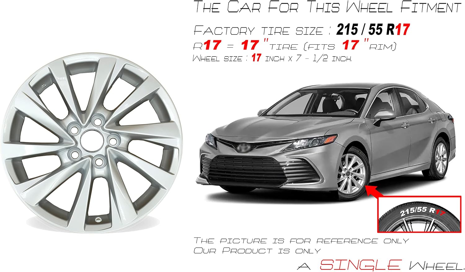 New Single 17" 17x7.5 Inch Alloy Wheel for 2021–2022 Toyota Camry | OEM Design Replacement Rim | Silver Finish | Direct Fit – OE Stock Specs | 69137