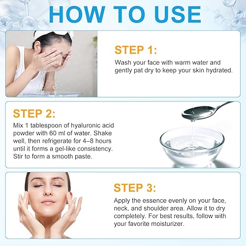Miniatura 6 de Polvo de suero de ácido hialurónico puro para piel y cara, 120G de suero de ácido hialurónico de alto peso molecular antienvejecimiento, soluble en