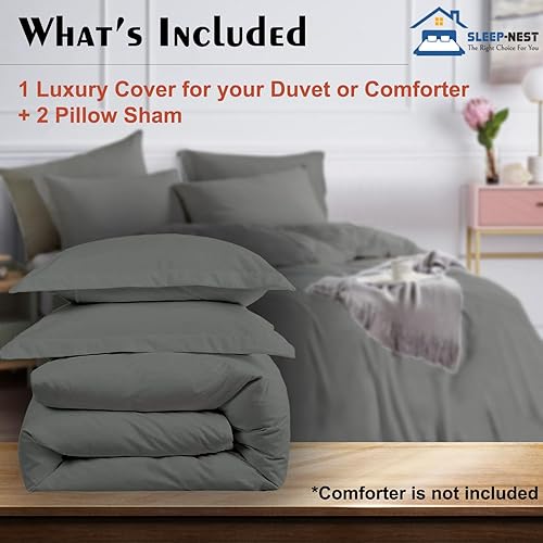 Miniatura 5 de SLEEP-NEST Funda de edredón extragrande de algodón egipcio de fibra larga de 600 hilos, funda de edredón de 120 x 98 pulgadas, cierre de cremallera