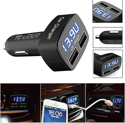PolarLander 4 en 1 3.1A Dual USB Car Carger Pantalla Digital Amper?metro Volt?metro Term?metro Medidor de Voltaje El?ctrico Monitor