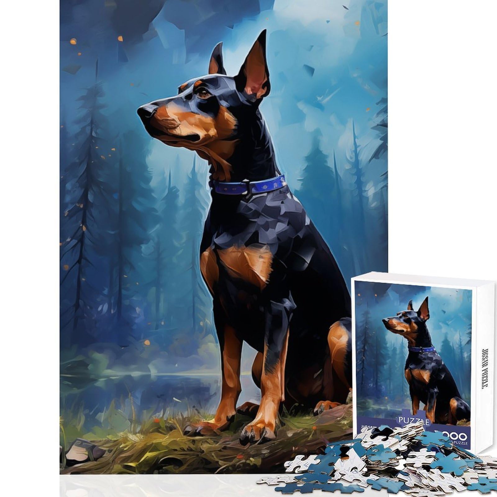 Magical Dobermann Jigsaw Puzzles for Adults 1000 Piece Recall Fun Play Advanced Laser Cutting Tech Family Fun Night Activity 38x26cm