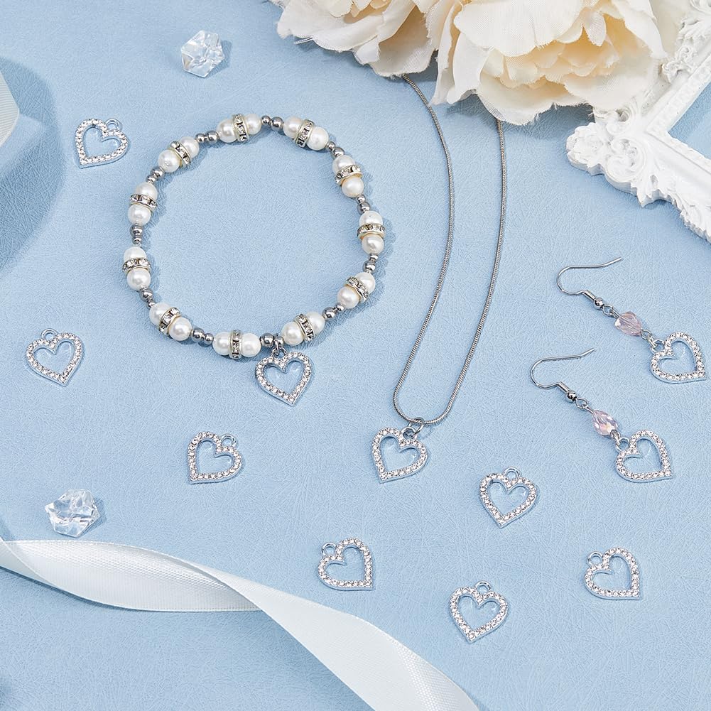 SUPERFINDINGS 60Pcs Rhinestone Heart Charm Gold Silver Love Charm Alloy Shiny Love Dangle Pendants Diamond Charms Hollow Heart Charms for DIY Crafts Jewelry Making Valentine's Day - Image 5