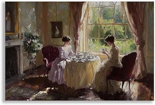 Canvas Painting Poster and Print Vintage Victorian Women Elegant Tea Time Painting Living Room and Bedroom Decoration 20x30inch