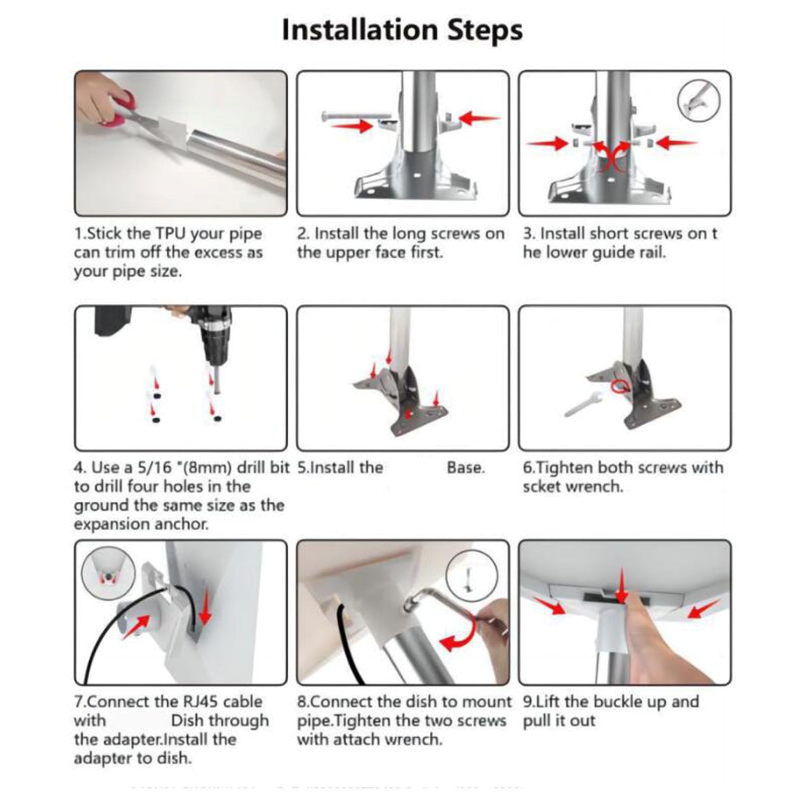 Demeras Kit de Montage Satellite, Support Réglable Résistant aux Intempéries en Acier Inoxydable pour Parabole Standard Gen3 V3 Blanc, Support Mural Long de 88 °