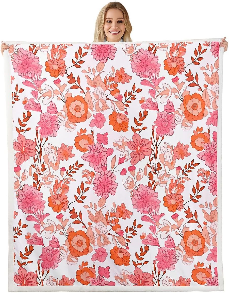 Erosebridal Groovy Flower Fleece Blanket Twin 60x80 Boho Floral Sherpa Blanket for Sofa Couch Groovy Natural Garden Botanical Fuzzy Plush Throw Soft Warm Vintage Aesthetic Pattern