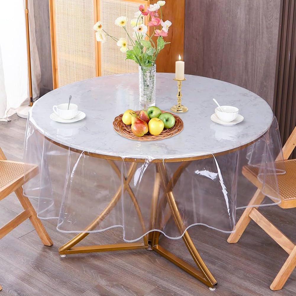 Umllpet Round Clear PVC Table Protector, Transparent Round Table Cover Protect PE Tablecloths Protector Waterproof Oil-Proof, Transparent Tablcloth for Indoor Outdoor(Clear-Diameter 150cm)