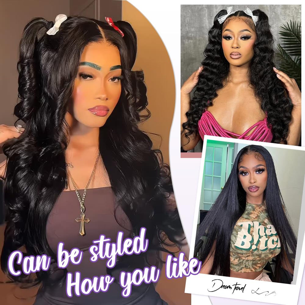 13x6 Lace Front Wigs Human Hair Real Full Virgin Human Hair Wig 200 Density 32 Inch Body Wave HD Transparent Lace Pre Plucked Hairline Tiny Knots Tangle-Free Natural Black Color - Image 7