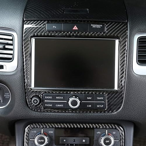 Miniatura 4 de YIWANG Marco de decoración de panel de navegación de consola central de fibra de carbono suave para Volkswagen Touareg 2011-2018 Accesorios de