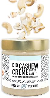 BIO-MANDELMUS MIT WHEY-PROTEIN UND FEINER VANILLE - lower-carb, zuckerfrei, ohne Zuckerzusatz, mit Erythrit, Bio Mandel-Creme, Organic Workout (Cashew + Vanille, klein)