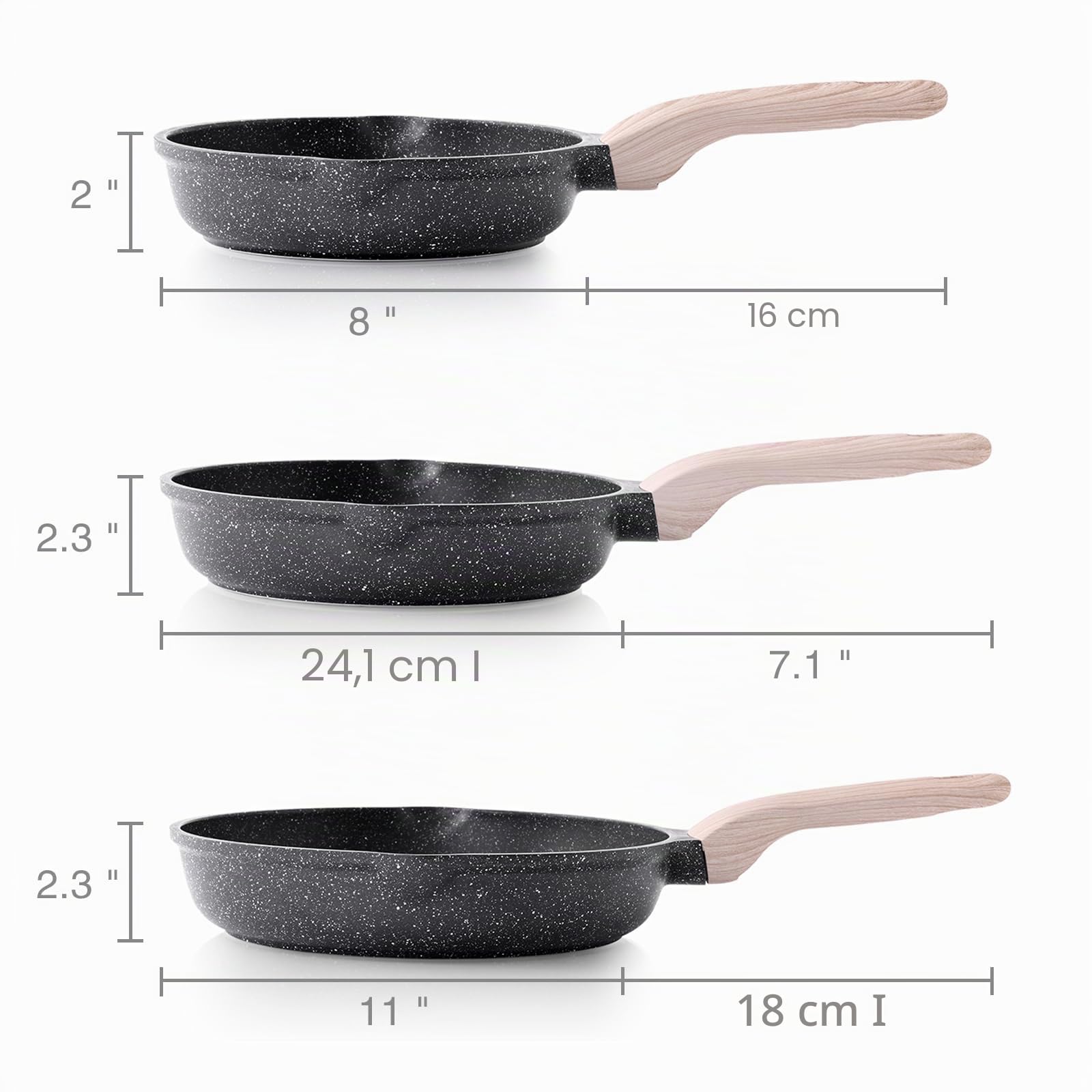 Kordisen 3-teiliges Antihaft Bratpfannen-Set 20/24/28 cm, Granit Beschichtung Induktion Pfanne, Gesund und Ungiftig, PFOA Frei
