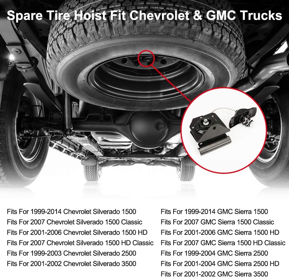 Spare Tire Hoist Compatible with Chevy Silverado 1999-2014 GMC Sierra 1500 1999-2014 Spare Tire Winch Carrier - Replaces OEM 20870067 15703311 15866164 924-510