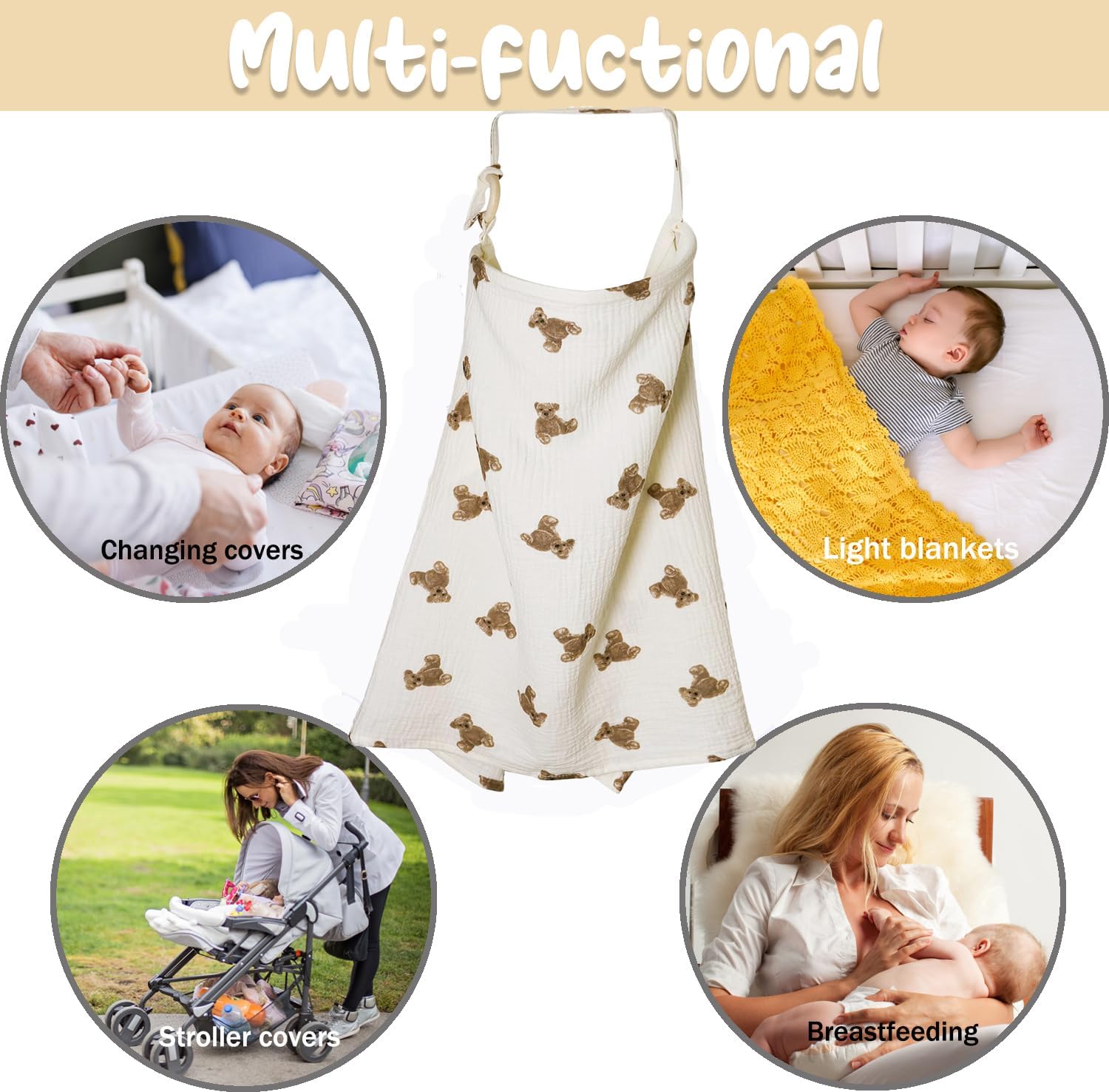 Nursing Cover for Breastfeeding, Feeding Covers for Nursing Mom, Adorable Bear Design Feeding Apron for Mom Breastfeeding Essential Items for New Mothers in Various Scenarios Suitable - Image 5 thumbnail