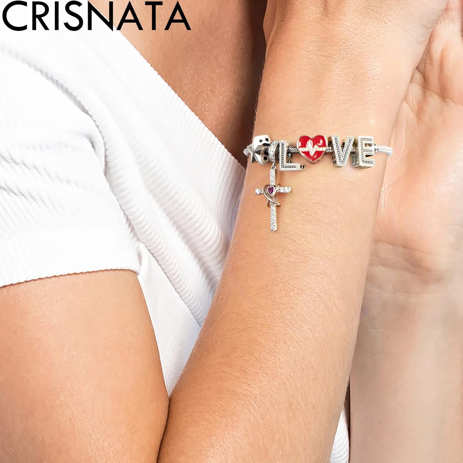 Rose Gold Heartbeat Electrocardiogram CZ Charms, fits Pandora Valentines Bracelet, 925 Sterling Silver Red Enamel I Love You Heart Beating ECG Beads, Gifts for Lover - Image 5