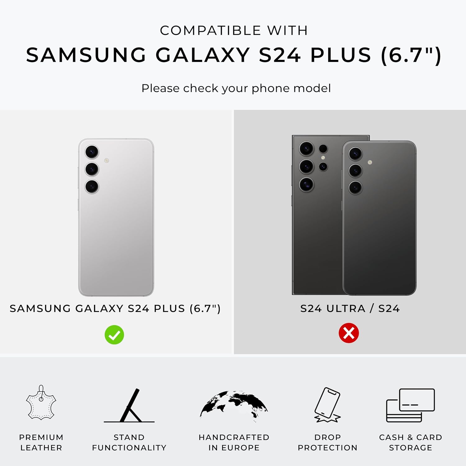 Snakehive Leather Wallet for Samsung Galaxy S24 Plus 5G - Real Leather Wallet Phone Case - Genuine Leather with Viewing Stand and 3 Card Holder - Flip Folio Cover with Card Slot (Navy)