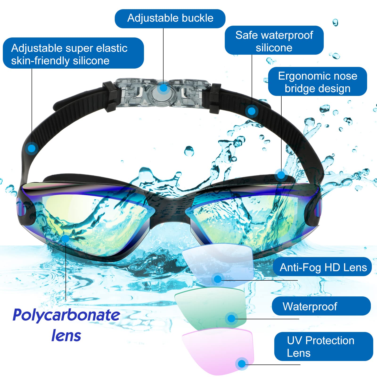 Konohan Paquete de 24 gafas de natación a granel para niños y adultos, gafas de piscina de silicona antivaho, sin fugas, para hombres, mujeres y jóvenes