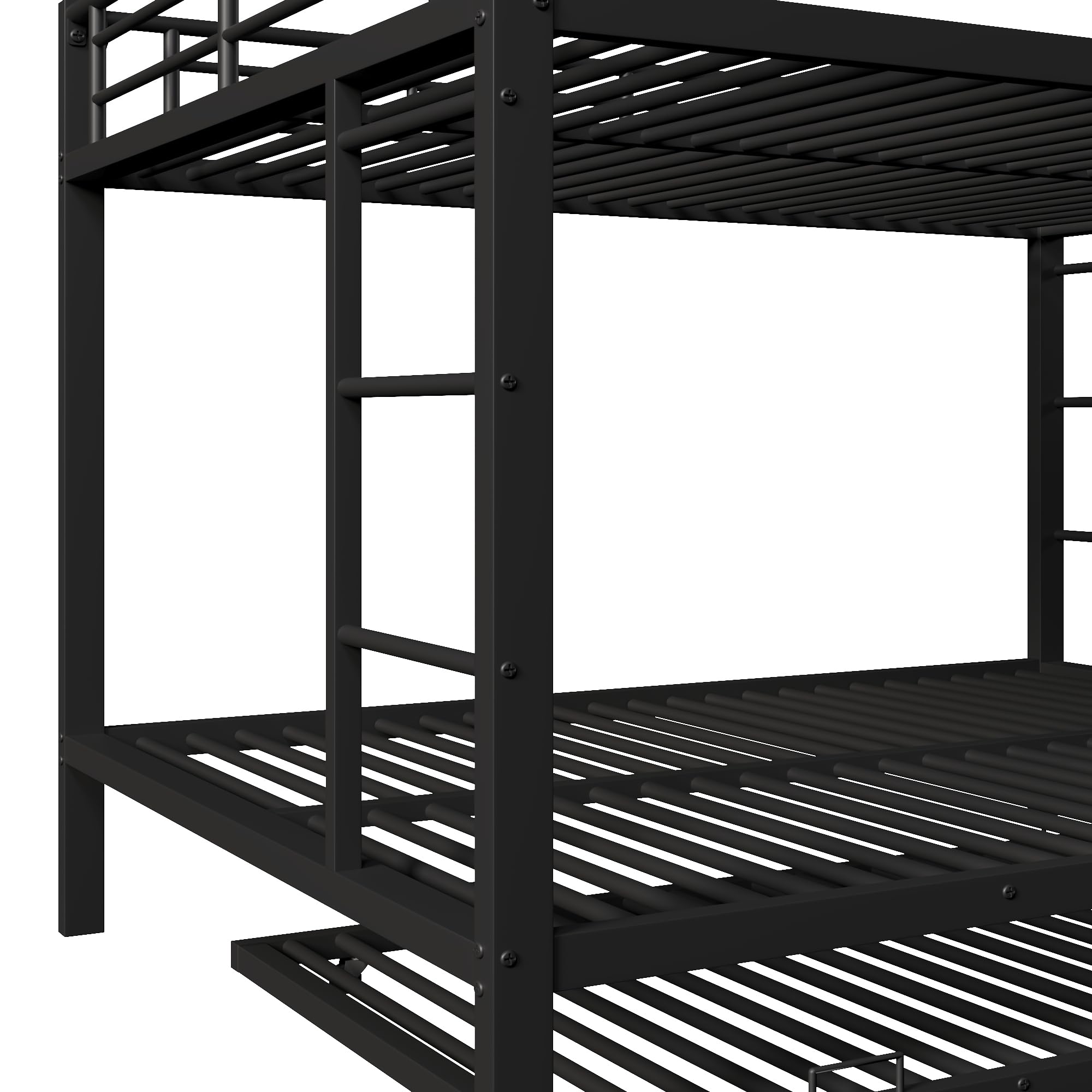 Moimhear 140x200cm, litera, cama de hierro, cama infantil, equipada con cama nido (90x190cm), barandillas altas, sin colchón (Negro)
