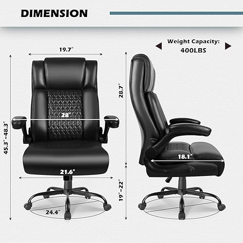 Miniatura 3 de LEMBERI Silla de oficina ejecutiva con brazo abatible, sillas ergonómicas de computadora grandes y altas con soporte lumbar, silla de escritorio de