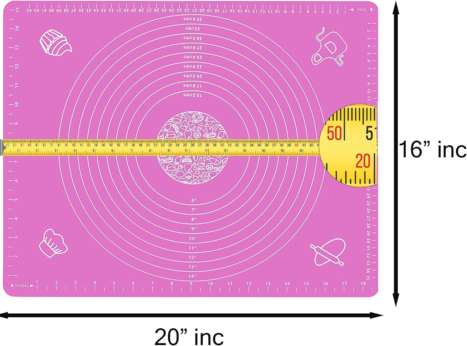 Silicone Baking Mat for Rolling Out Pastry Dough, 20 x 16 Inches, Pink