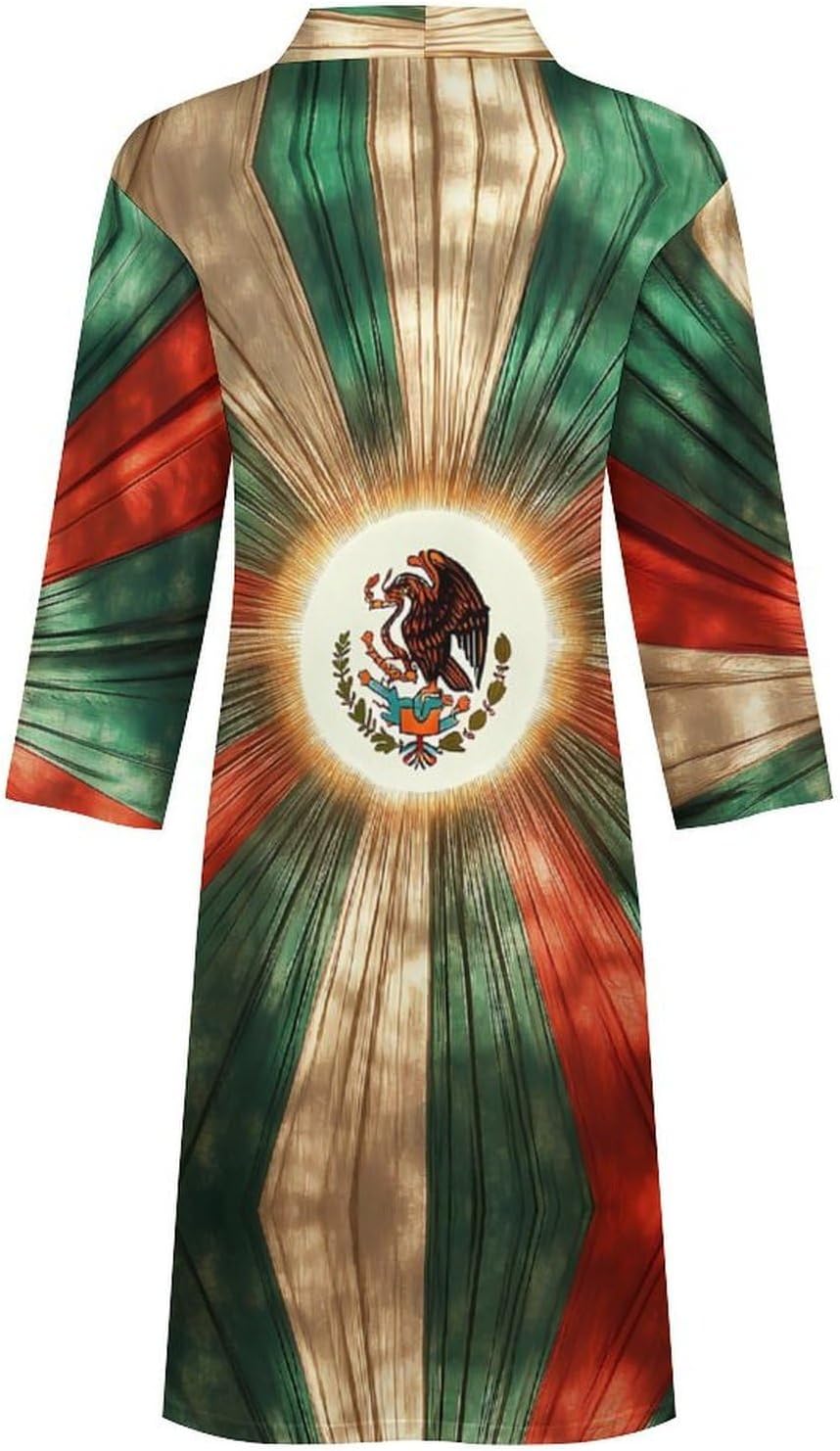 Mexican Flag Mens Robe Long Bathrobe for Women Bath Robes Lightweight Soft Printed Sleepwear
