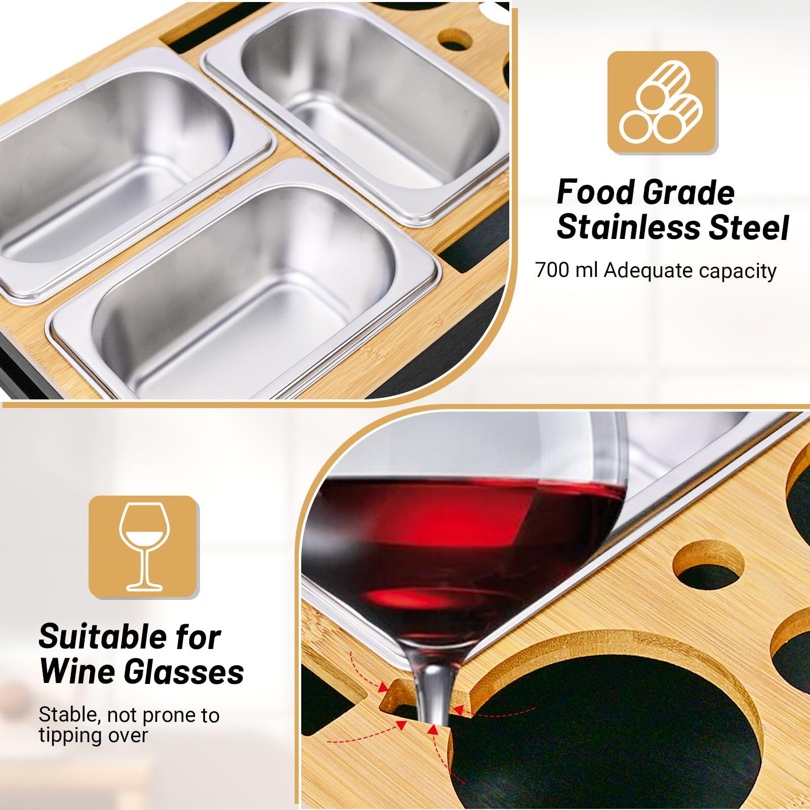 Plateau Canapé De Collation,Cadeau Homme,Plateau De Canapé Pratique avec Bols à Collation,avec Couvercle Amovible, Bol à Collation et Porte-Verre à Vin, Bar avec Porte-Gobelets, BoîTe à GoûTer